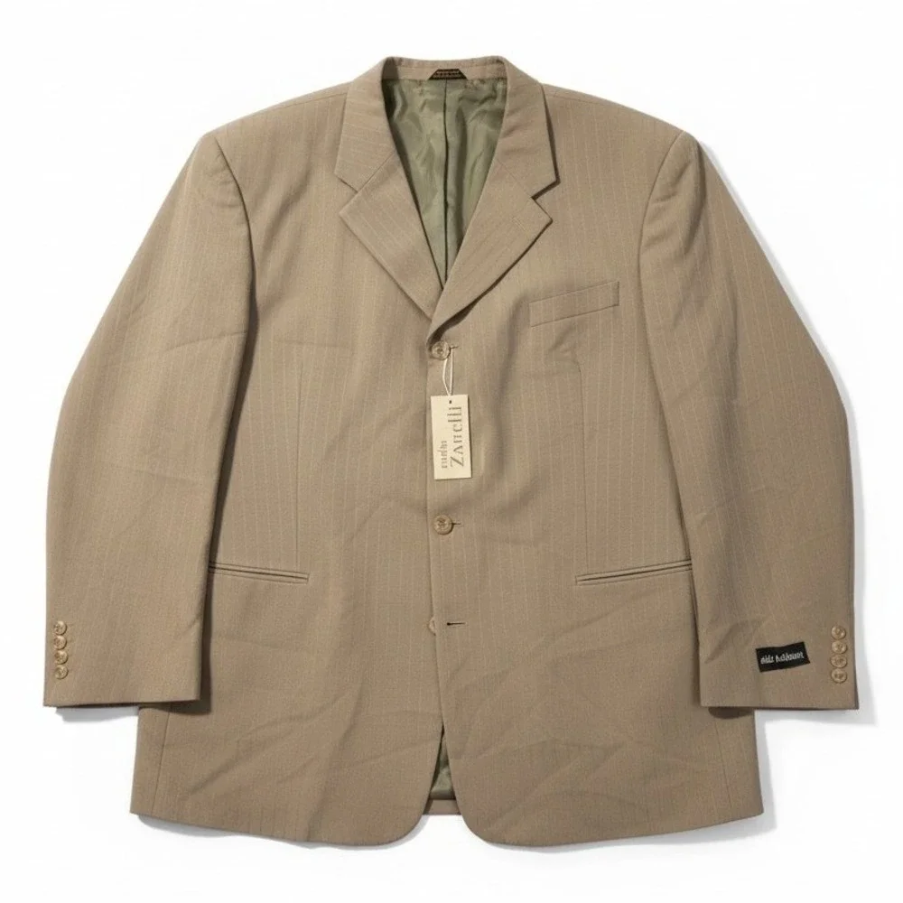 Carlo Zarelli Tan Pinstripe Suit Jacket, Men's 52R Blazer, Three Button, NWT‎